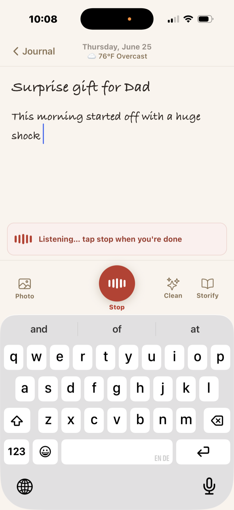 Recording a voice journal entry